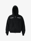 Stylish Black Hooded Zip-Up Jacket with Bold Typography Design 