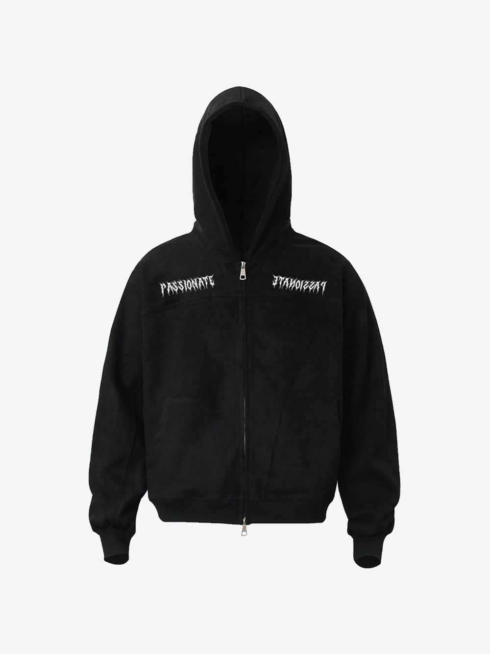Vintage Suede Letter Embroidered Cropped Zip Up Hoodie 