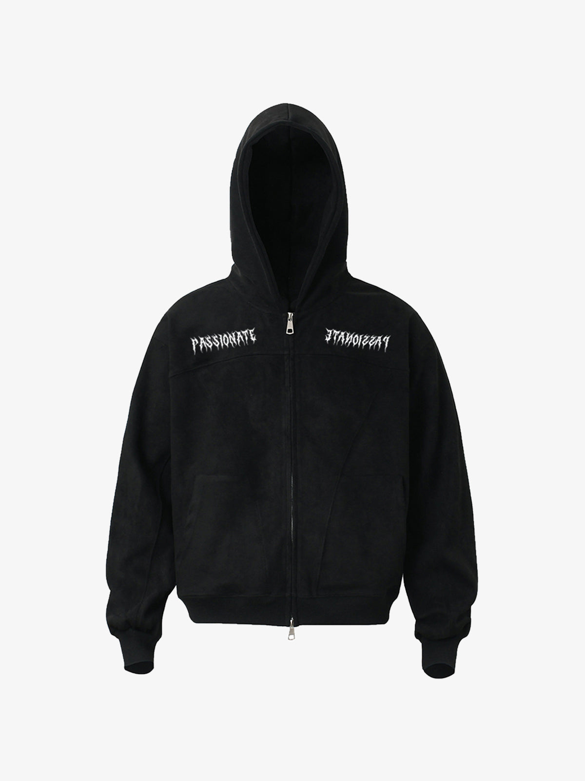 Vintage Suede Letter Embroidered Cropped Zip Up Hoodie 