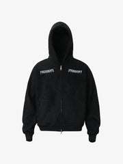 Vintage Suede Letter Embroidered Cropped Zip Up Hoodie 