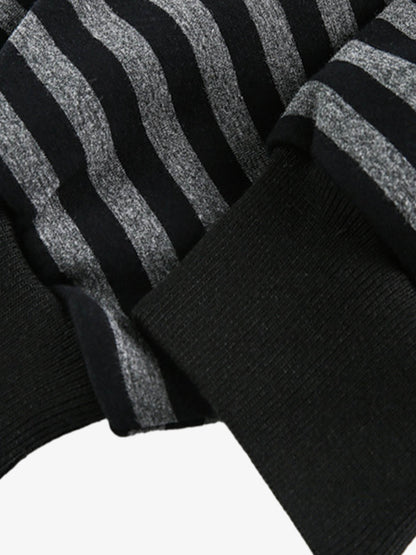 Thesupermade Detachable Fur Collar Striped Hooded Sweatshirt 