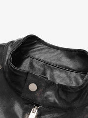 Retro Leather Stand-Collar Elastic Hem Jacket 