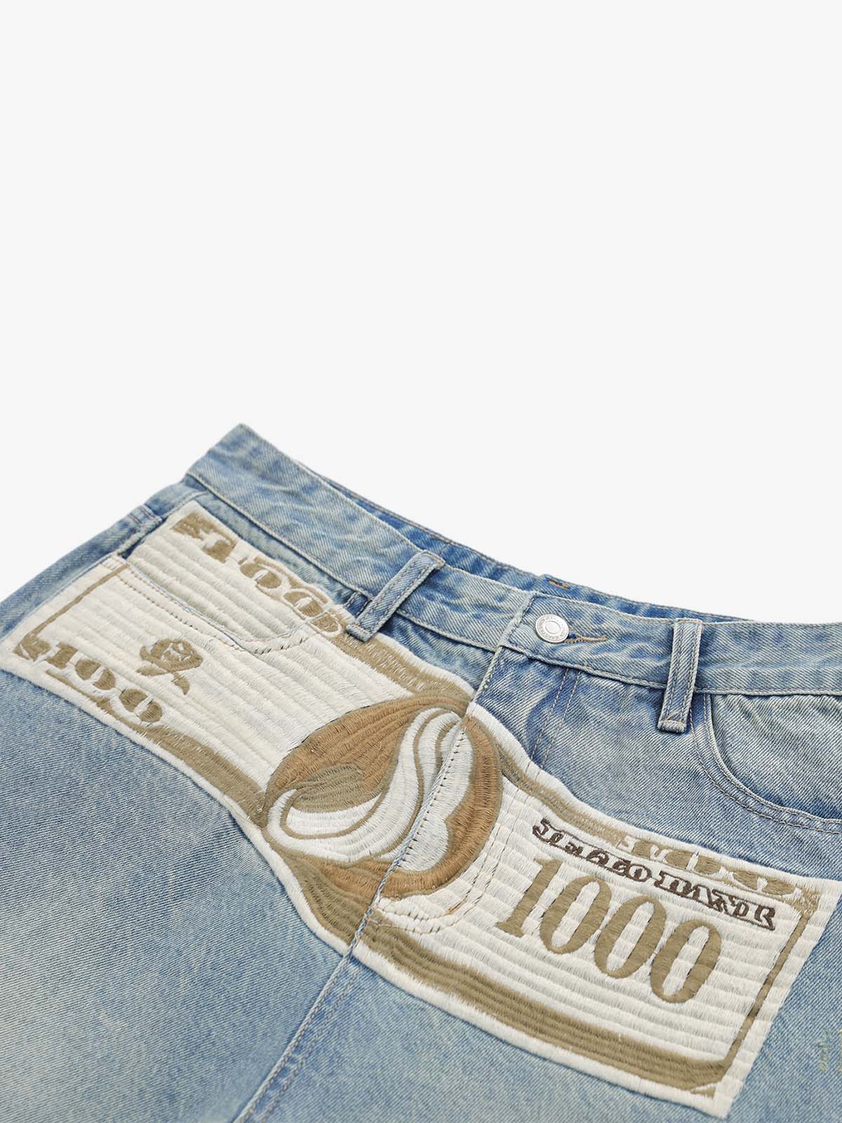Dollar Appliqué Denim Shorts