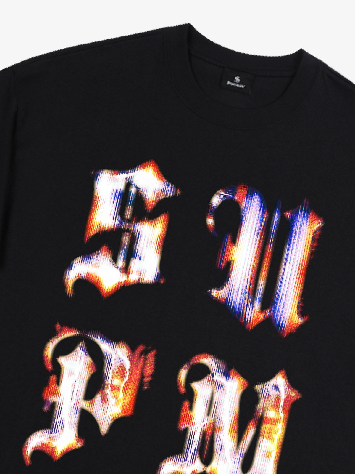 Cotton Logo Letter Design Short-Sleeve T-Shirt - Features Retro Digital Glitch Letter Print, Unisex 