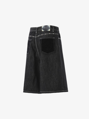 Vintage Contrast Stitch Wide Leg Denim Jorts 