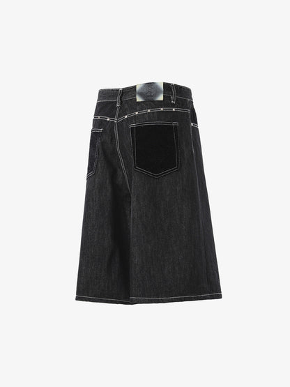 Vintage Contrast Stitch Wide Leg Denim Jorts 