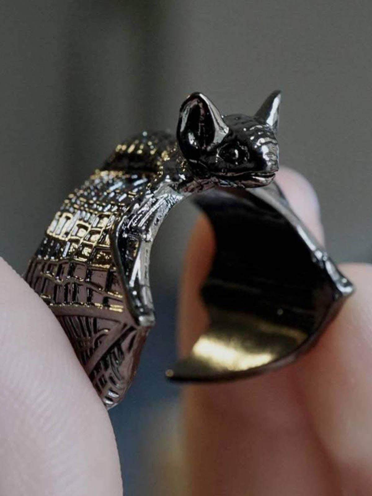 Gothic Bat Open Ring 