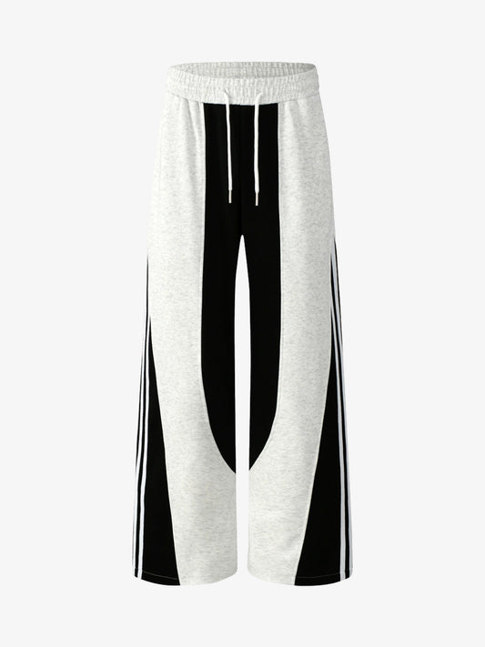 Retro Functional Contrast Panel Wide Leg Drape Pants 