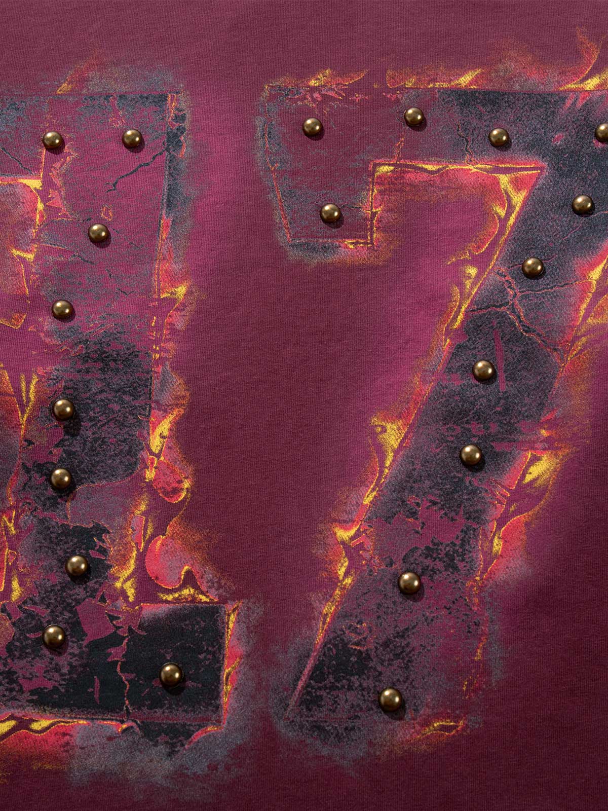 Flame Graphic Studded Distressed Patchwork Long Sleeve Tee