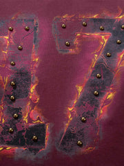 Flame Graphic Studded Distressed Patchwork Long Sleeve Tee