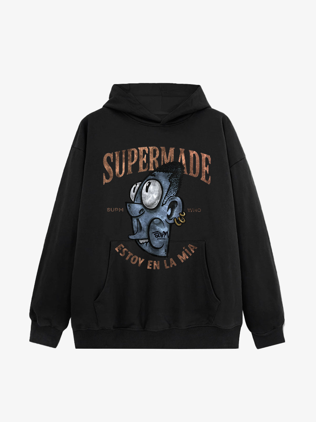 Thesupermade Street Trend Cool Blue Cartoon Big Head Hooded Sweatshirt 