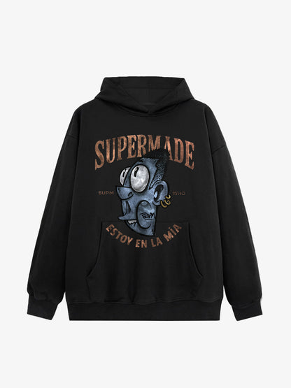 Thesupermade Street Trend Cool Blue Cartoon Big Head Hooded Sweatshirt 
