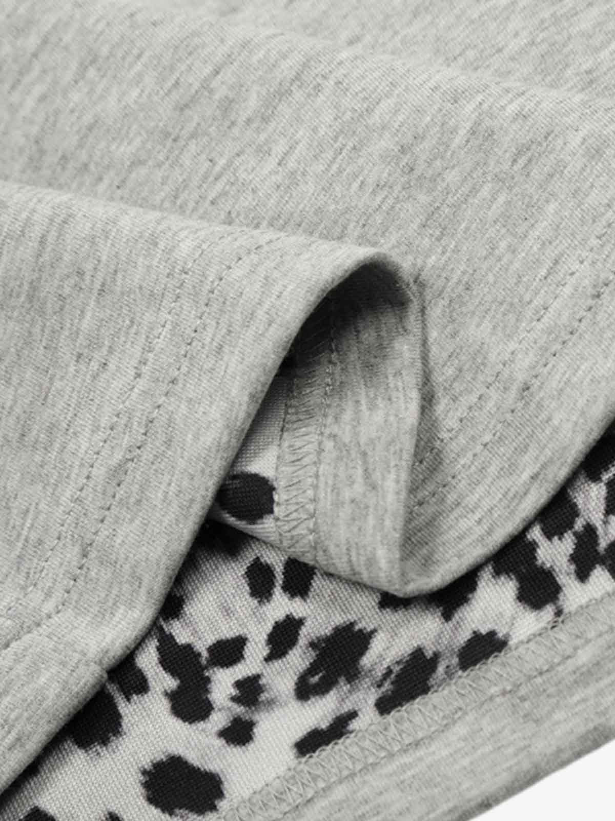 Leopard Trim Half Zip Polo T-Shirt 