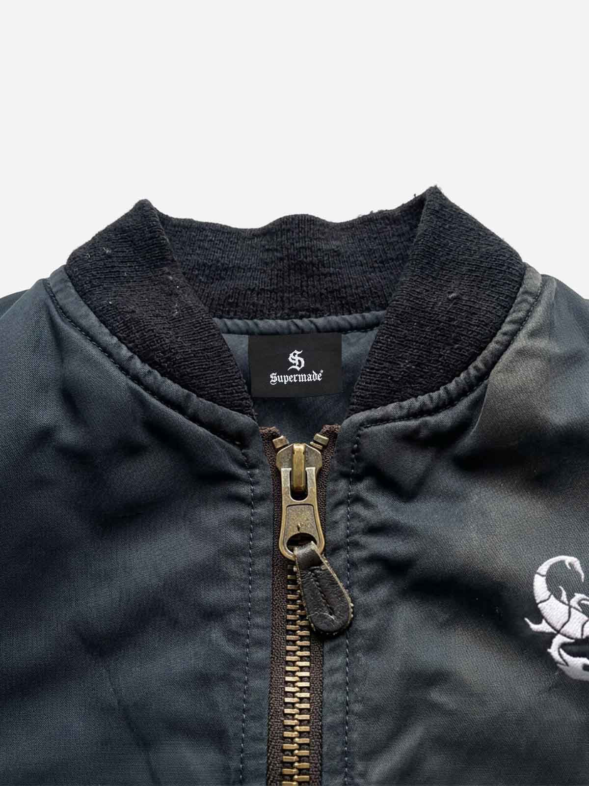 Scorpion Embroidered Washed Distressed Pilot Jacket