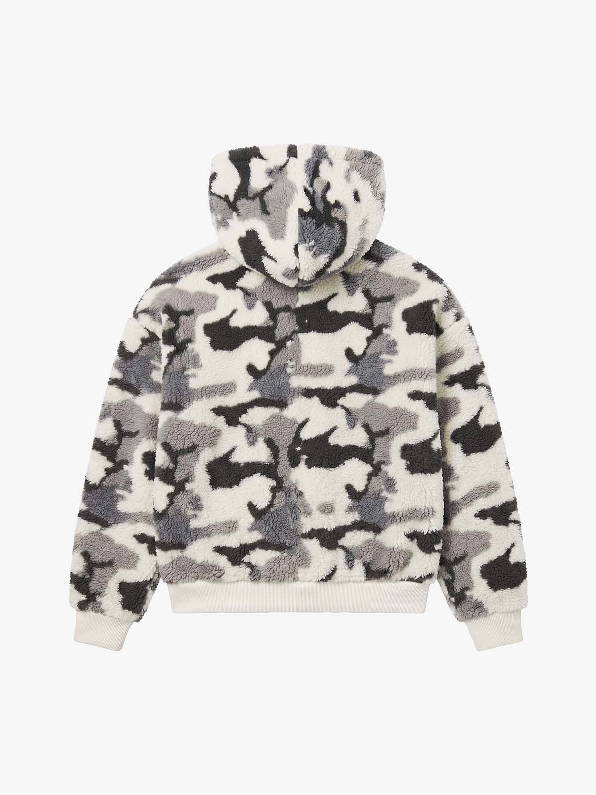 Letter Embroidered Camo Sherpa-Fleece Hooded Padded Jacket