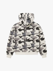 Letter Embroidered Camo Sherpa-Fleece Hooded Padded Jacket