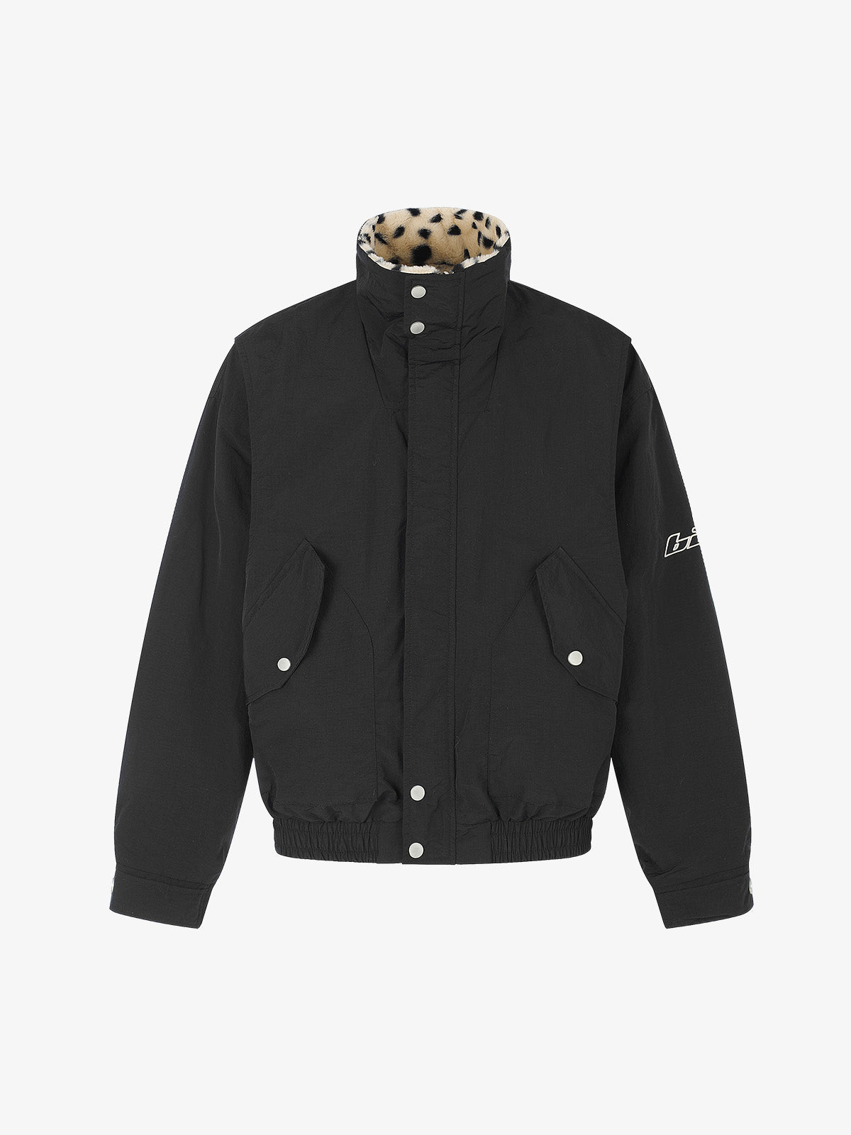 Reversible Spotted Leopard Stand-Collar Fleece Coat