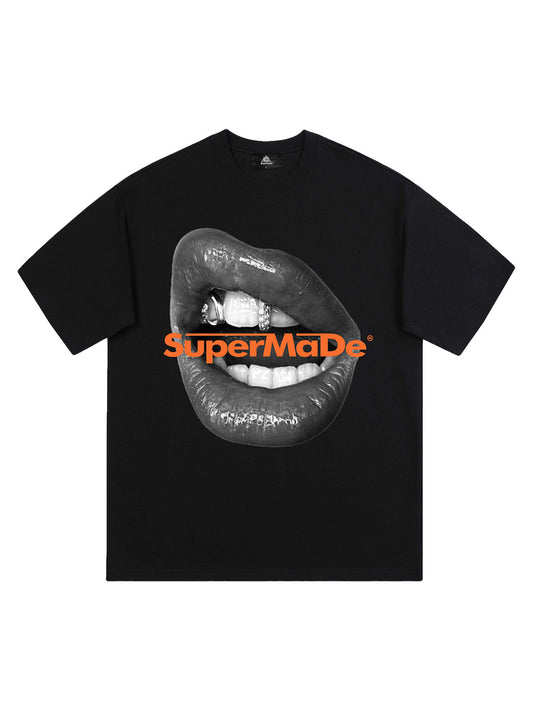 Lips Print Short Sleeve T-shirt - 2411 