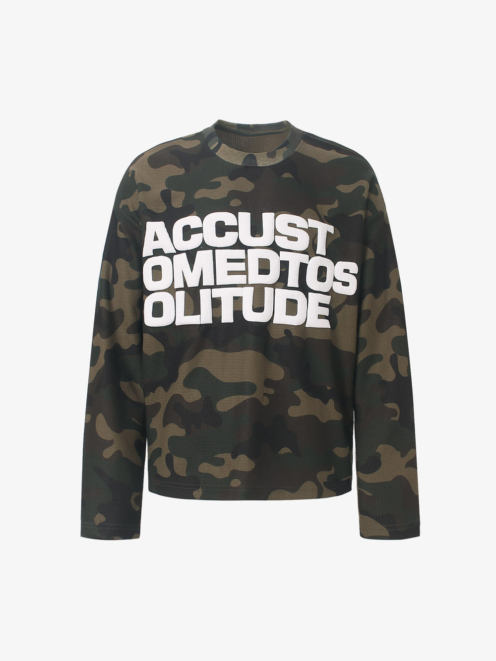 Camo Letter Foam Graphic Waffle Long Sleeve Tee