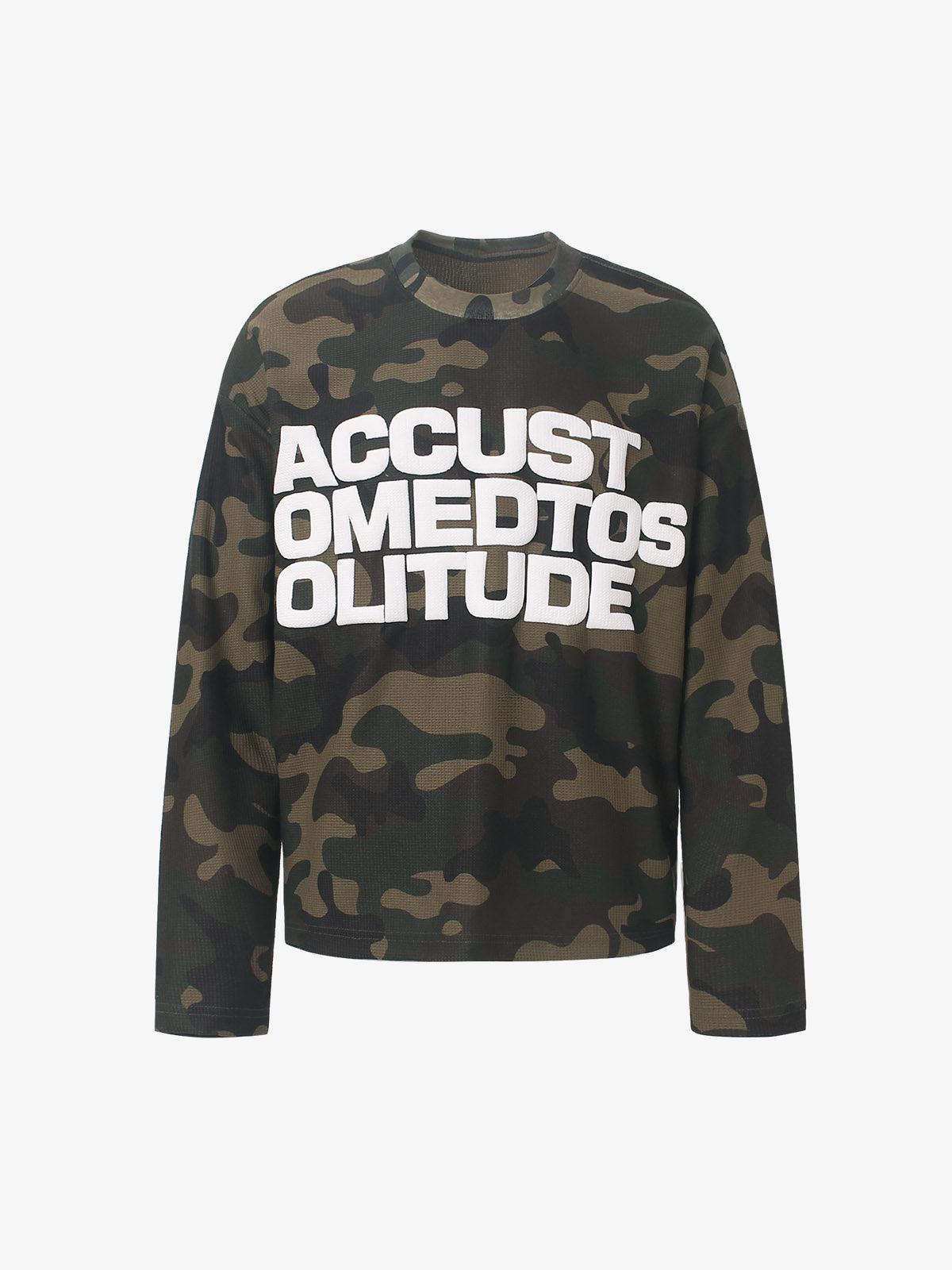 Camo Letter Foam Graphic Waffle Long Sleeve Tee