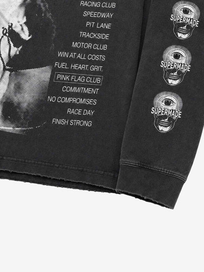 Skull Girl Graphic Washed Cropped Long Sleeve Tee