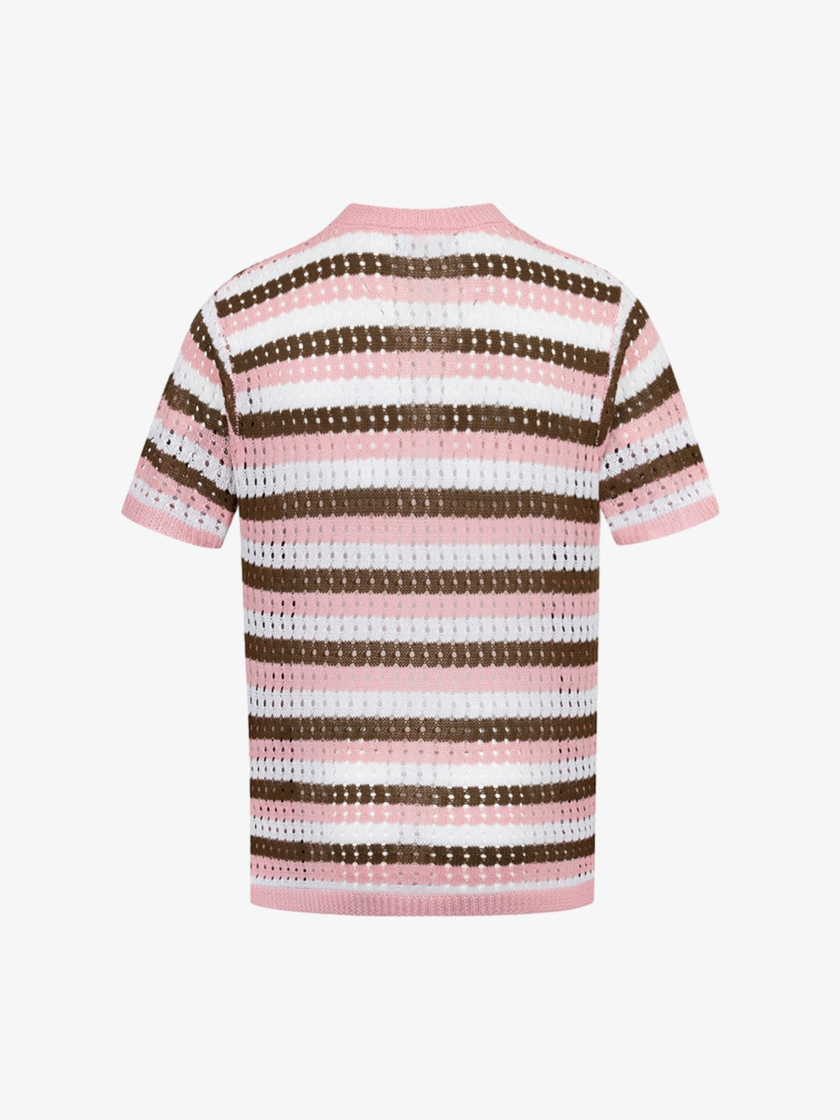 Contrast Striped Crochet Openwork Knit Short-sleeved T-shirt 