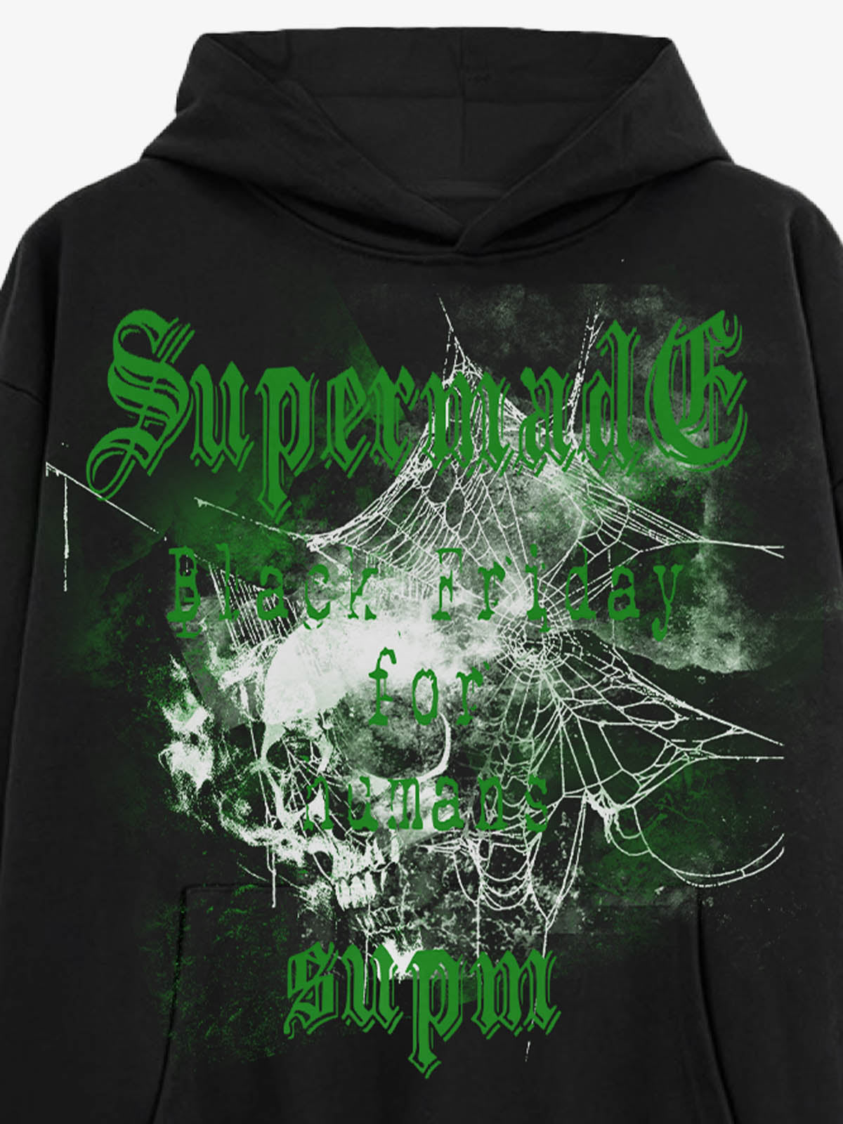 THE SUPERMADE Black Friday Human Supremacy Graphic Hoodie with Skull and Web Design 