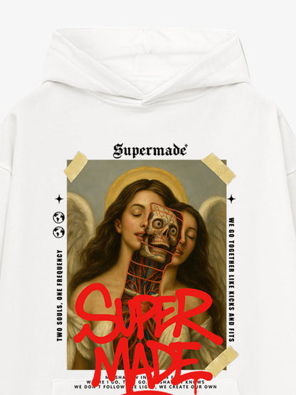 Skull And Angel Pattern Hooded Sweatshirt 