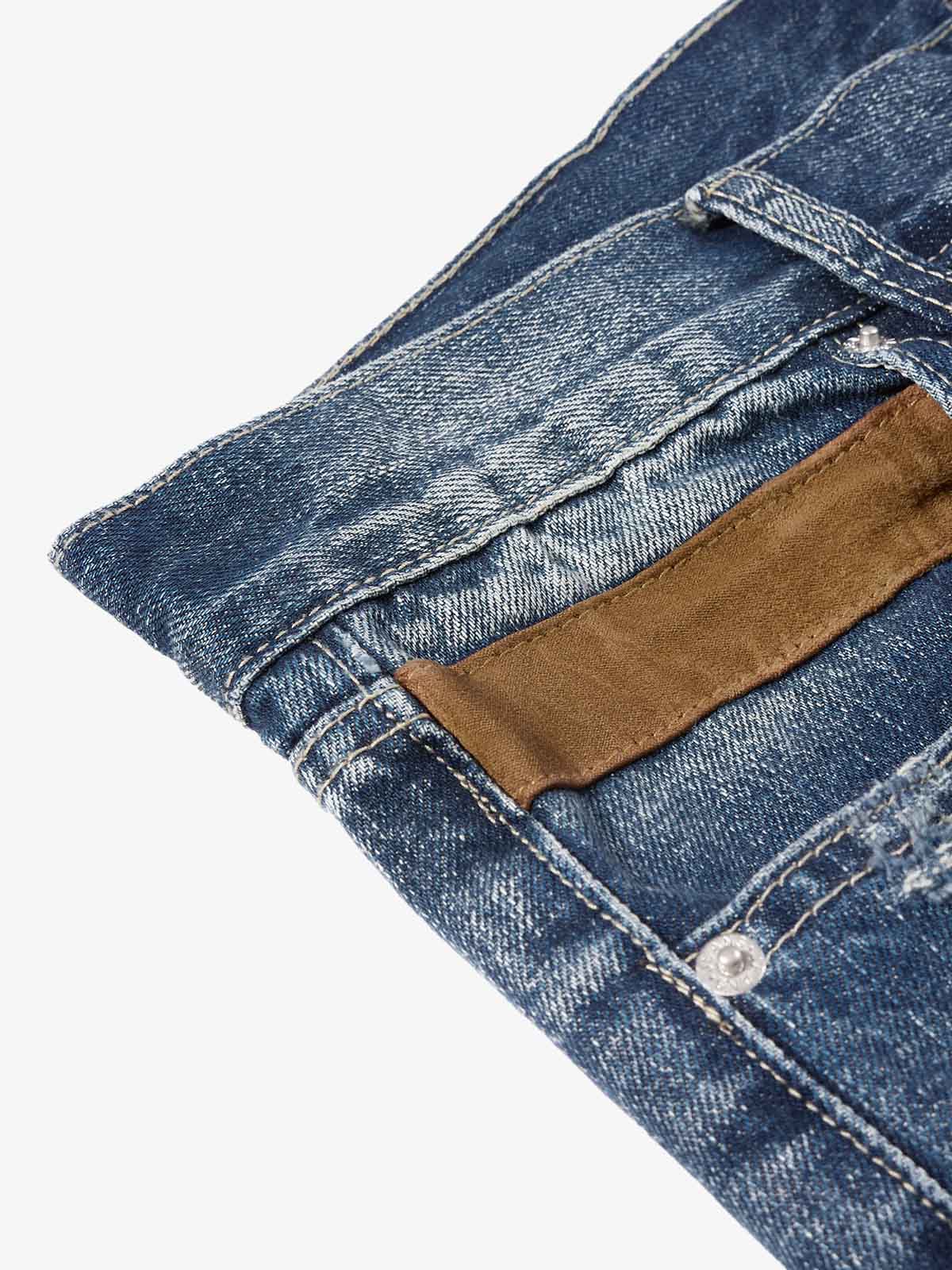 Street-style Distressed Washed Patchwork Suede Jeans