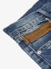 Street-style Distressed Washed Patchwork Suede Jeans