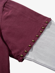 Flame Graphic Studded Distressed Patchwork Long Sleeve Tee