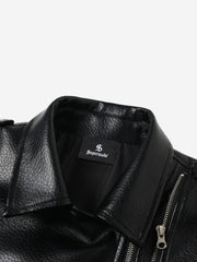 Studded-Belt Asymmetric Zip Faux Leather Biker Jacket