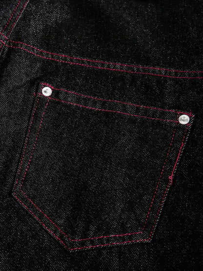 Street Culottes Red Stitching Barrel Jeans 