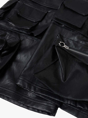 Faux Leather Cargo Jorts 
