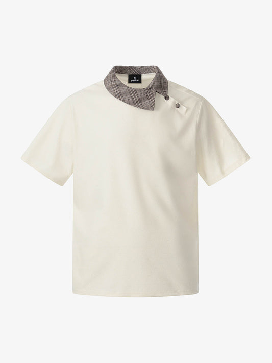 Plaid Collar Asymmetrical Button T-Shirt