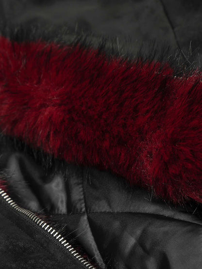 Retro Suede Faux Fur Collar Fleece Zip Up Bomber Jacket 