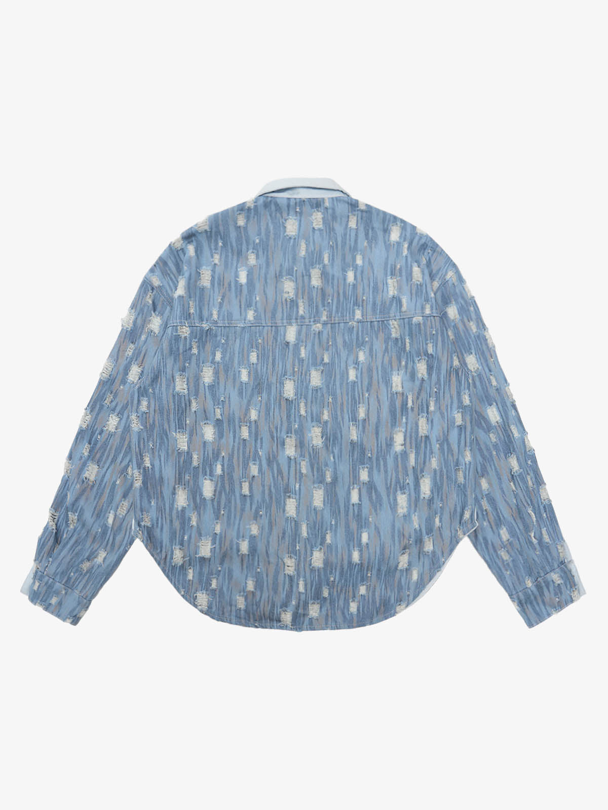 Thesupermade Embroidered pin-fixed pockets - striped batik ripped Denim Shirt 