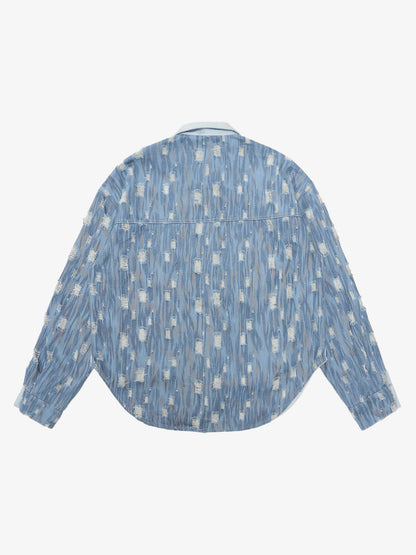 Thesupermade Embroidered pin-fixed pockets - striped batik ripped Denim Shirt 