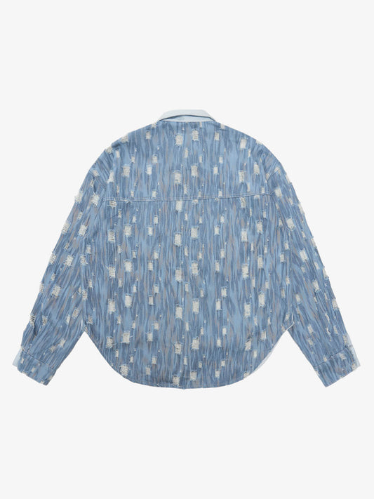 Thesupermade Embroidered pin-fixed pockets - striped batik ripped Denim Shirt 
