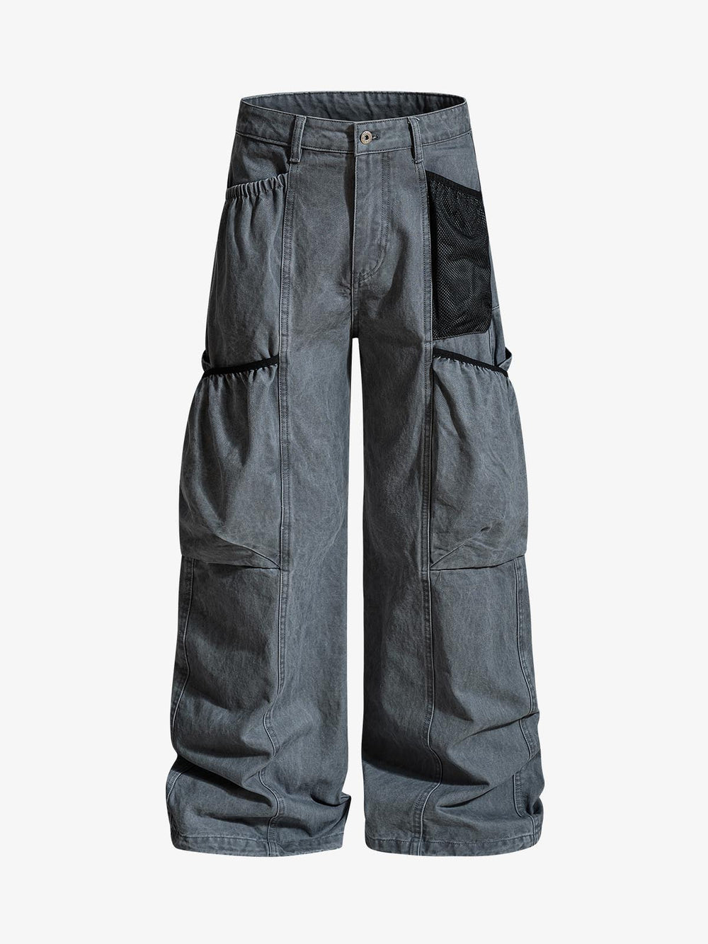 Industrial Grey Mesh Patchwork Multi-Pocket Cargo Pants 