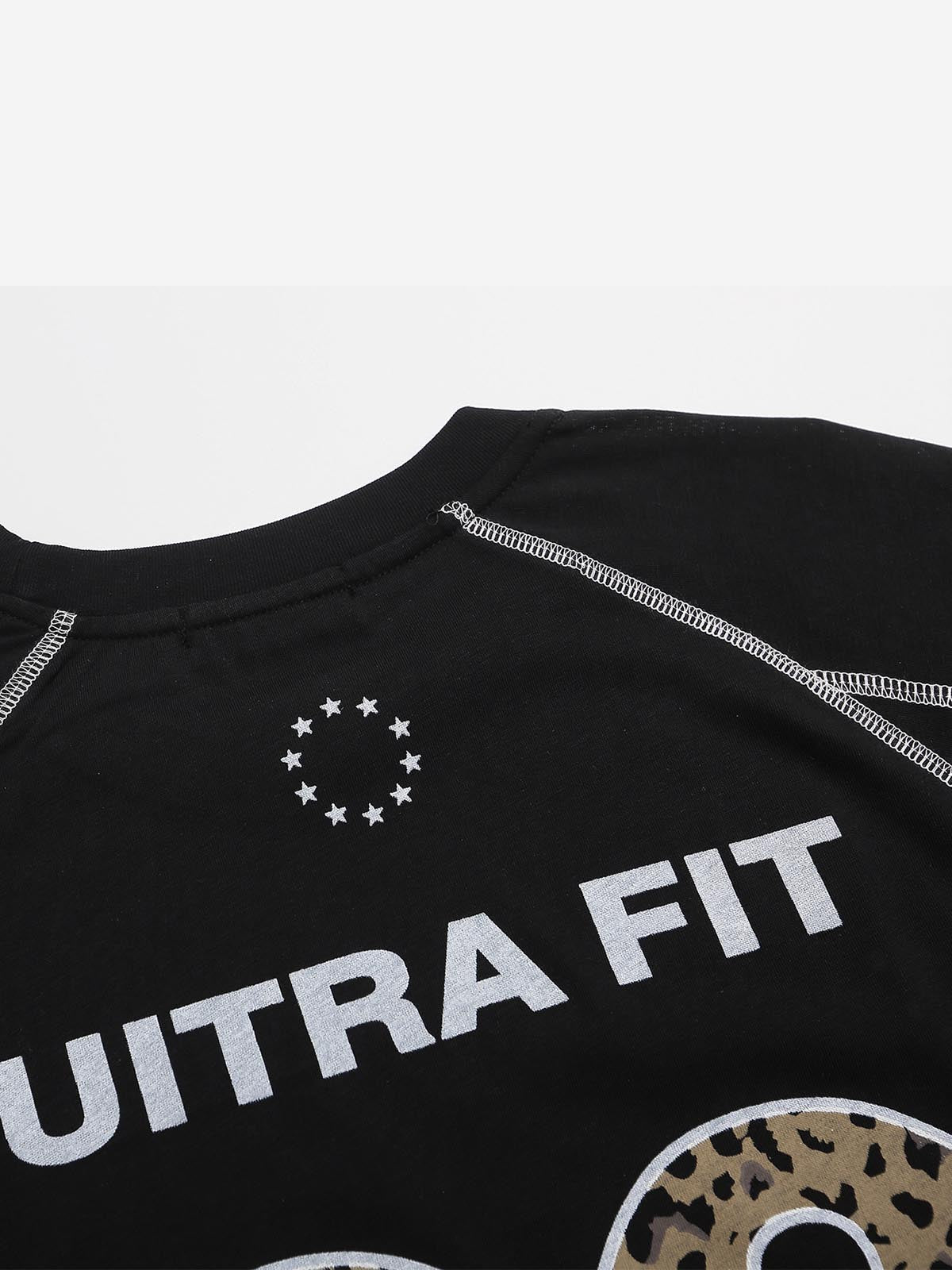 Leopard-Panel Slogan Quick-Dry Long Sleeve Tee