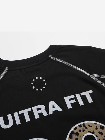 Leopard-Panel Slogan Quick-Dry Long Sleeve Tee