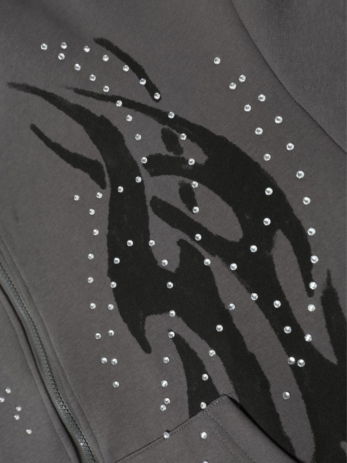 Stylish Purple Hoodie with Unique Flame Design and Rhinestone Accents 