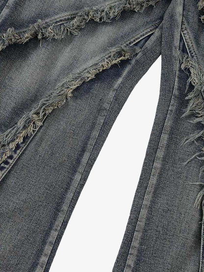 Thesupermade Washed Side Pocket Raw Edge Baggy Jeans - 2303 