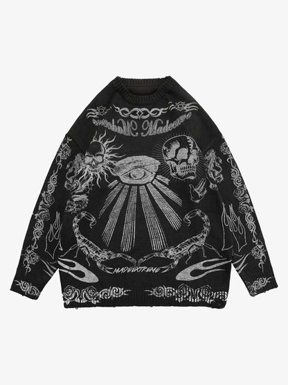 Thesupermade Skull Print Distressed Sweater - 1002 