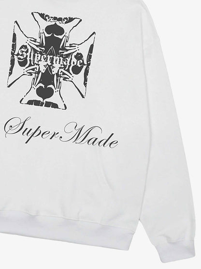 Street Cross Letters Print Hoodie 