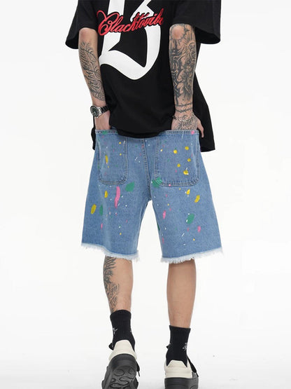Street Patch Flower Embroidered Cat Whiskers Denim Shorts- 2032 