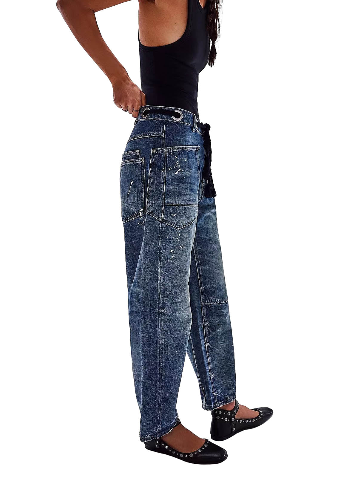 Thesupermade Drawstring Denim Patch Washed Jeans 