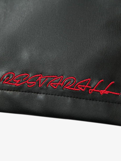 Plaid Stitching Motorcycle Leather Jacket 