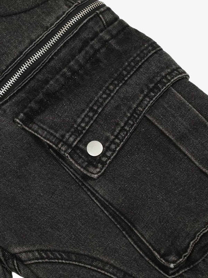 Washed Multi-Pocket Bootcut Jeans 